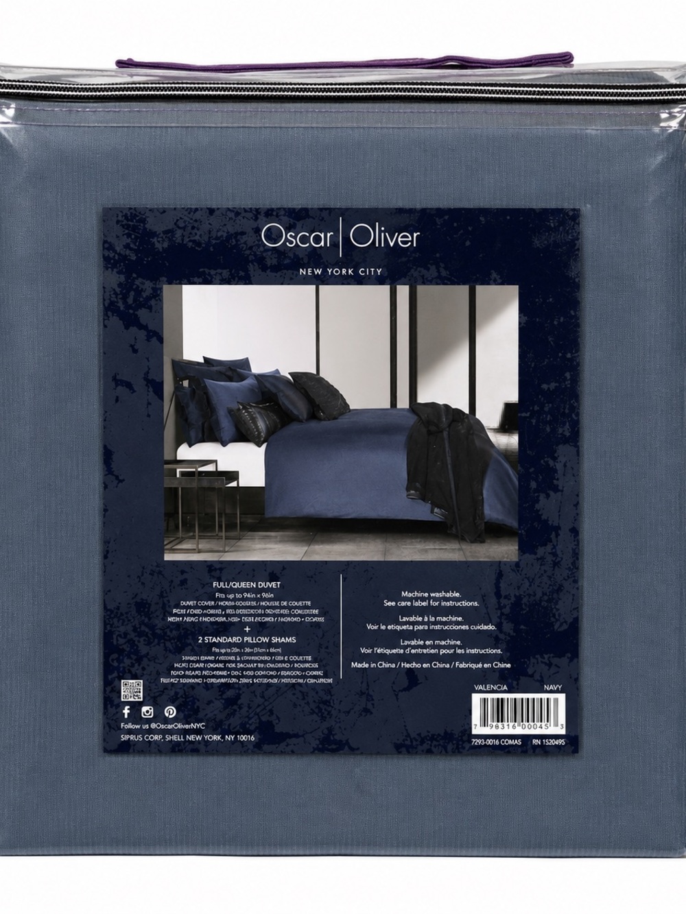 Oscar Oliver Valencia Navy Full Queen 3 Piece Duvet Cover Set New